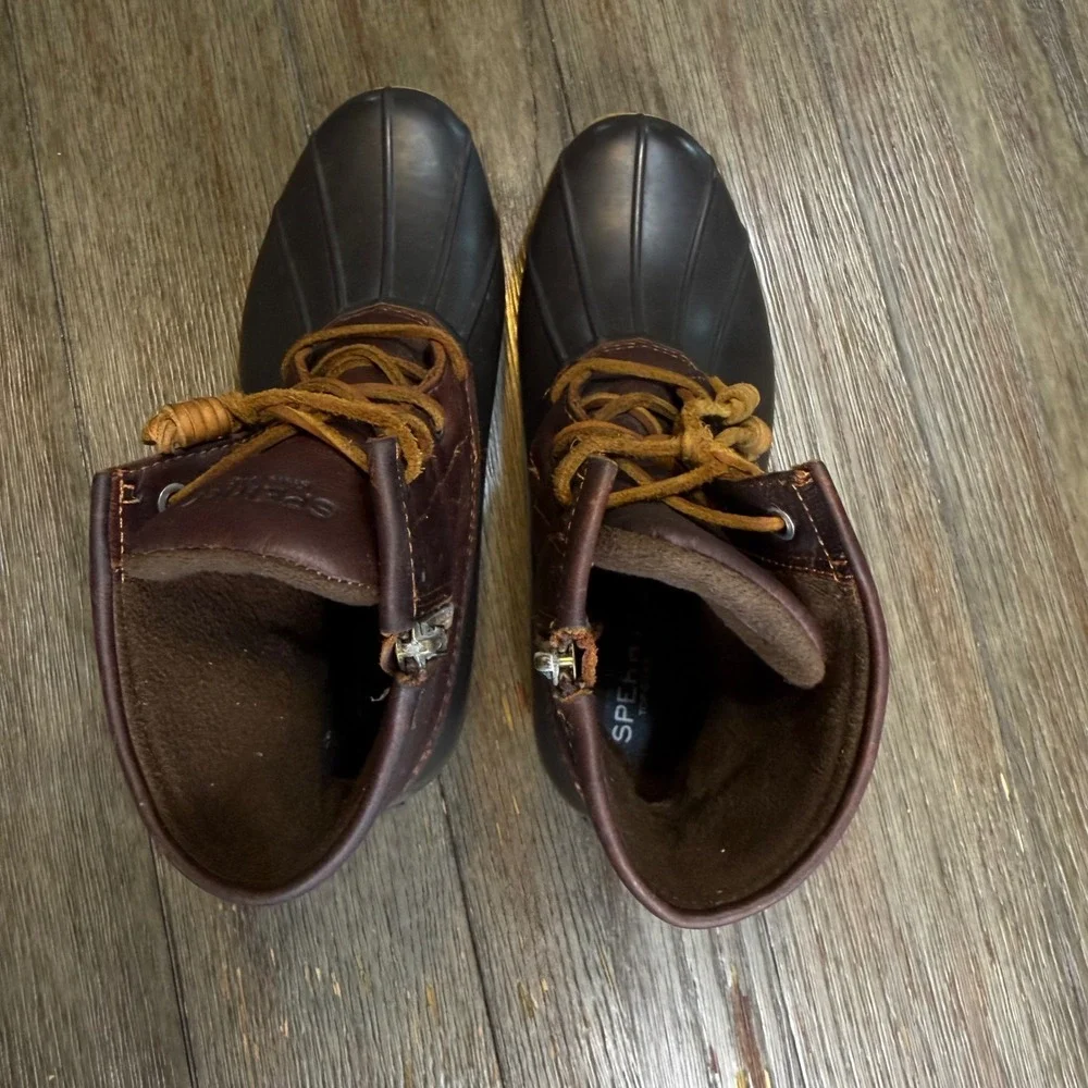 Sperry Saltwater Duck Boots Womens 8M Brown Black Leather Waterproof